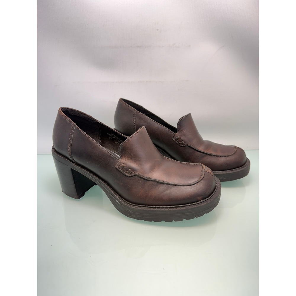 American Eagle Loafer Chunky Heels 6 Brown Leather Platform Y2K Office Siren